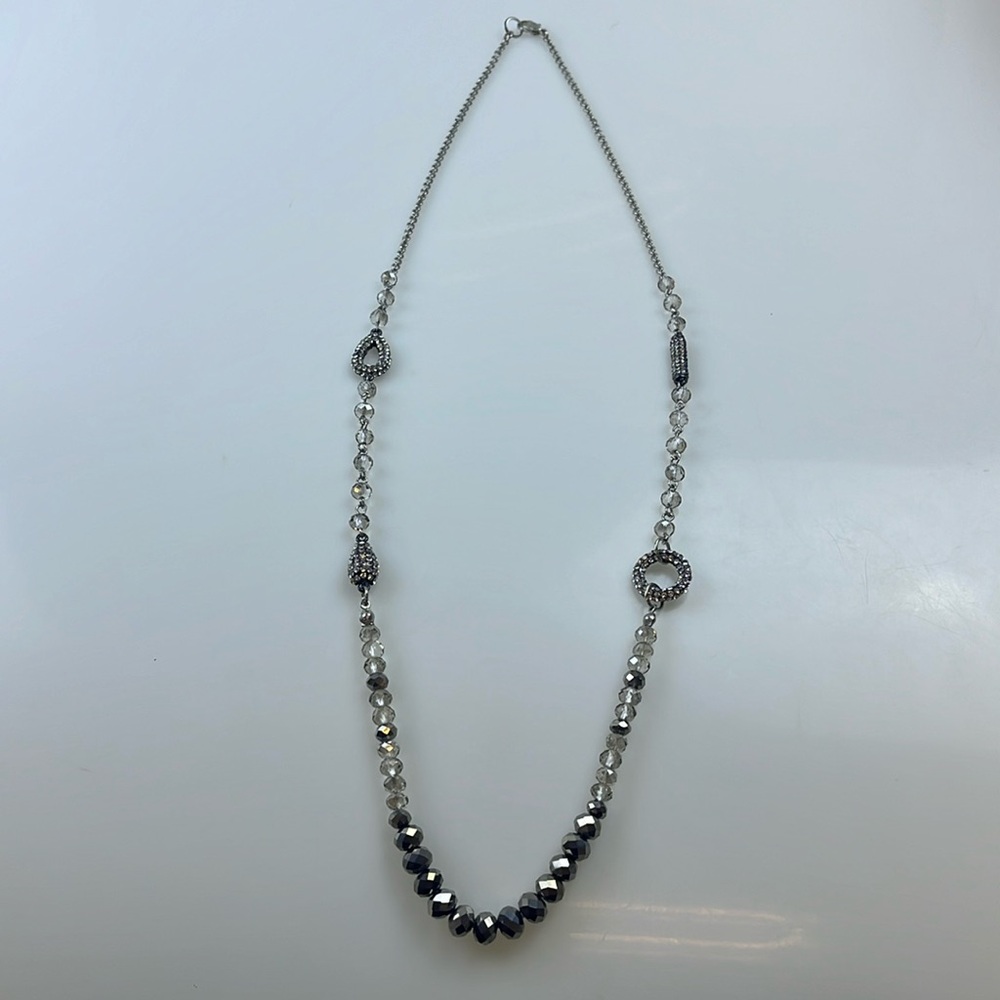 Beautiful Silver Beads Long Statement Necklace Hr… - image 1